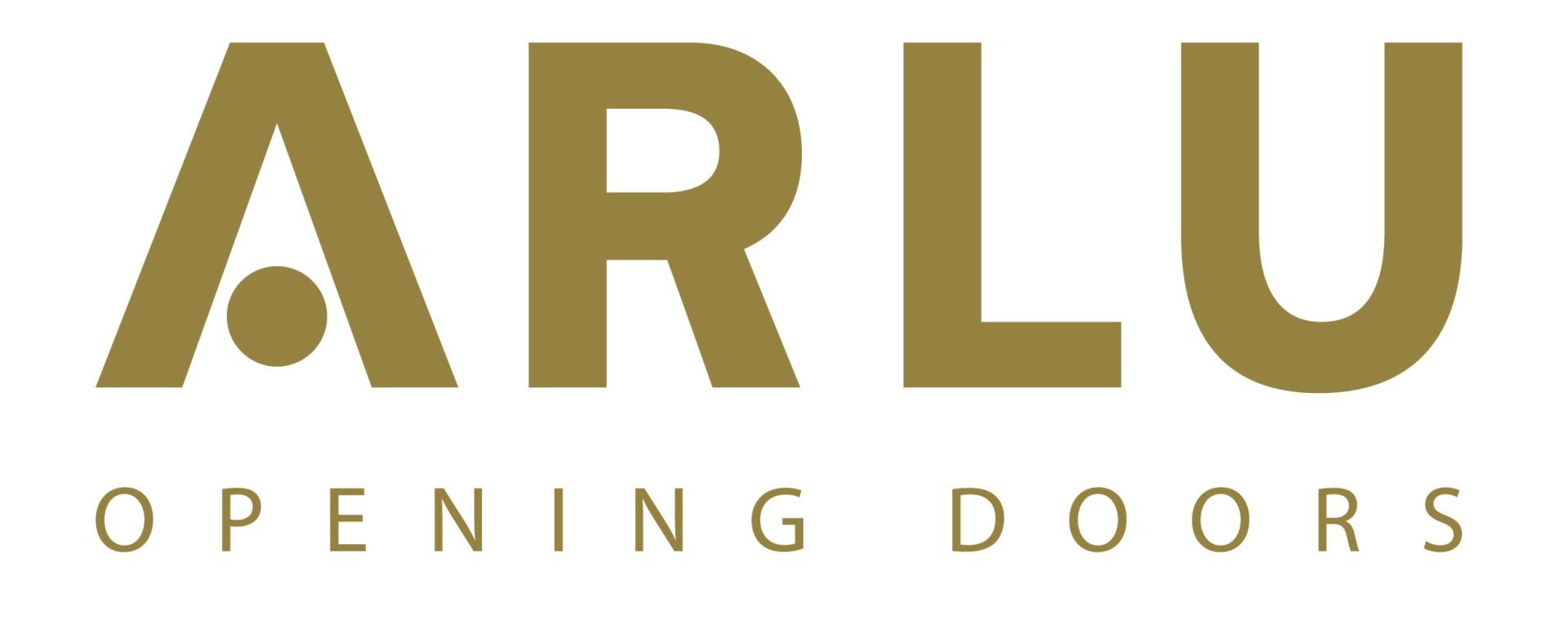 ARLU Opening Doors logo in goudkleur met letters en onderliggende tekst.