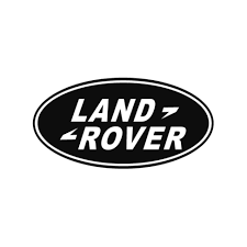 Land Rover logo, zwart ovaal embleem met witte tekst.