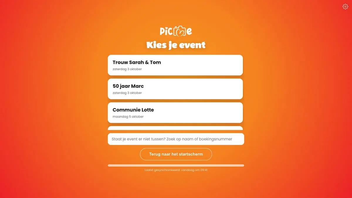 Eventlijst met de knop Terug naar het startscherm